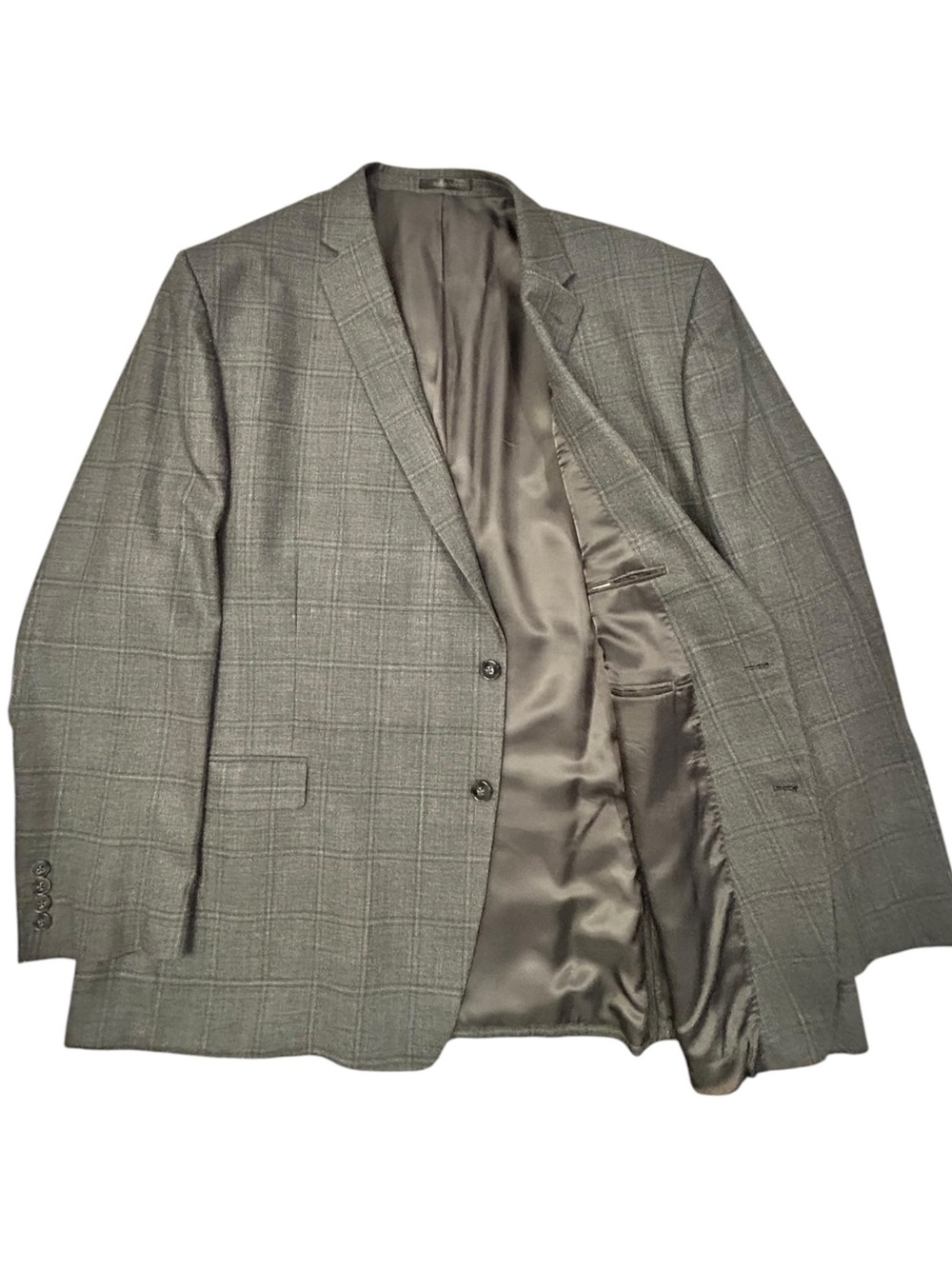Calvin Klein Blazer Men's Gray Silk Wool  Windowpane Plaid Blazer 52L Jacket